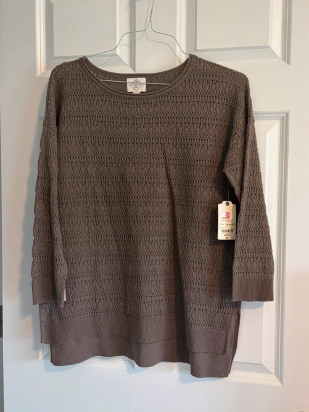St. John's Bay Taupe Open-Knit Crewneck Sweater